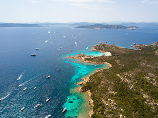 Fototapeta na wymiar Aerial view of Razzoli island, Santa Maria island and Budelli Iisland. Maddalena archipelago. Sardinia