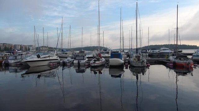 June cloudy morning on the Saimaa lake. The Harbour of Lappeenranta, Finland