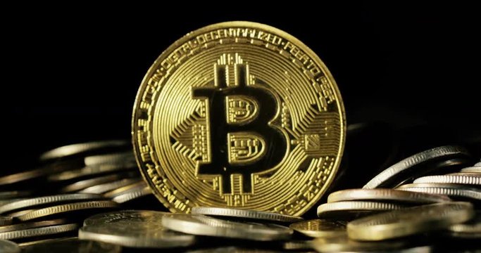 Crypto currency Gold Bitcoin - BTC - Bit Coin. Macro shots crypto currency Bitcoin coins. Blockchain technology.