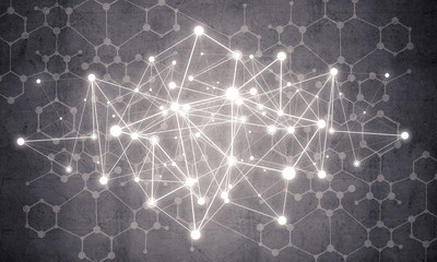 Obraz premium Lines and dots as networking idea drawn on cement background