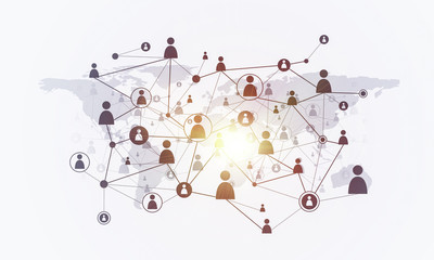 Lines and dots as networking idea drawn on white background