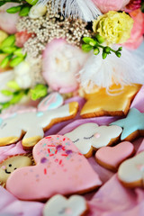 Gingerbread cookies covered with multi colored icing