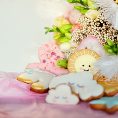 Gingerbread cookies covered with multi colored icing