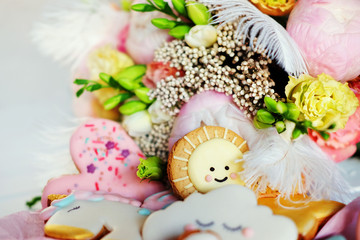 Gingerbread cookies covered with multi colored icing