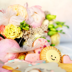 Gingerbread cookies covered with multi colored icing