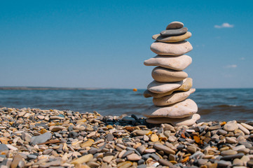 SPA relax vacation summer holiday Concept of balance and harmony stone on the coast of the Sea in the nature