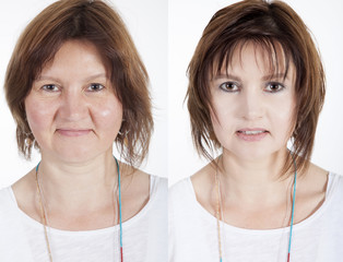 Frau Gesicht Vergleich Vorher Nachher Visagistik Porträt