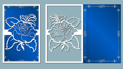 laser, cut, card, roses, cutting, template, wedding, vector, paper, flower, white,