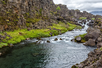 Mountain river in Tingvellir national park in Iceland