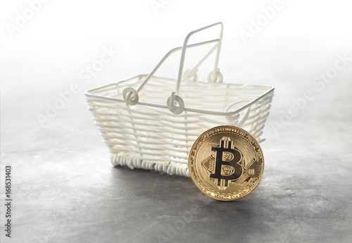 Golden Bitcoin Coin With Shopping Basket Crypto Currency Online - 