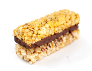 Healthy cereal bar  on white background