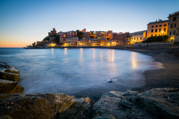 Fototapeta premium Romantic scenery of Genova at sunset, Italy august 2017