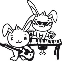 gitarre spielen hard rock heyv metal party musik feiern band klavier keyboard tasten cool sonnenbrille klimpern kaninchen hase klein süß niedlich