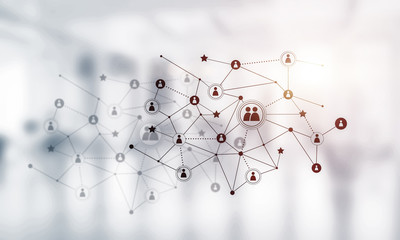 Concept of networking and connection against modern office blurr