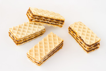 Homemade cookies with chocolate filling on  white background