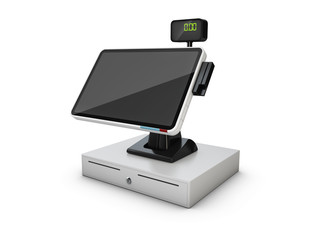 The cash register with a digital display, 3d illustration