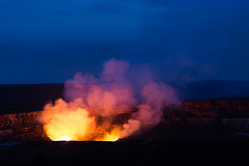 Kilauea Caldera lava lake in Volcano National Park Hawaii Big Island