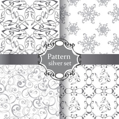 Set of silver seamless decorative ornament. Ornate vector seamless patterns wallpapers
