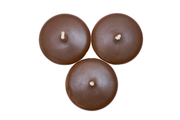 Set of candles, top view Isolated on white background