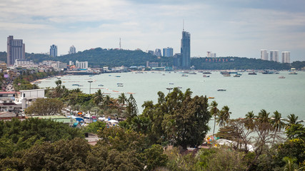 Skyline seascape of Pattaya Beach city in southeast asian country of Thailand. / Pattaya Beach City Skyline