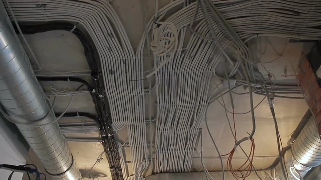 Fix boxes, cable channels indoors. Self-extinguishing wires cables with excellent insulation. electricity connection, Electrification of living rooms, cable laid with strict observance of vertical