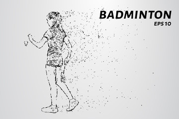 Badminton consists of particles. Badminton player preparing to receive serve. Vector illustration.