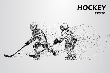 Fototapeta na wymiar Hockey player of the particles. Silhouette of a hockey player consists of points.