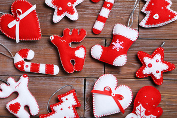Christmas decorations on brown wooden table