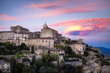 Fototapeta premium Sunset in provence - France. Small town called Gordes during a sunset. Natural background. landscape