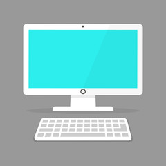 Icon of a white computer monitor with a keyboard.