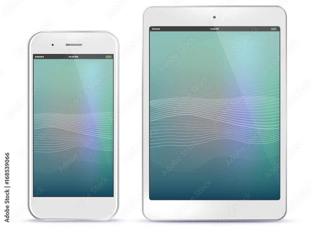 Poster mobile phone and tablet computer vector illustration with abstract screen