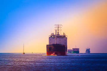 Merchant ships. Fairway of sea ships.