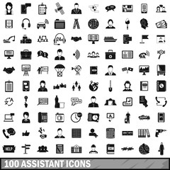 100 assistant icons set, simple style 