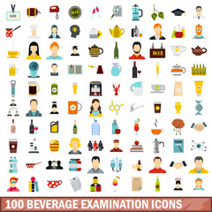 Fototapeta na wymiar 100 beverage examination icons set, flat style
