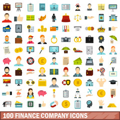 100 finance company icons set, flat style