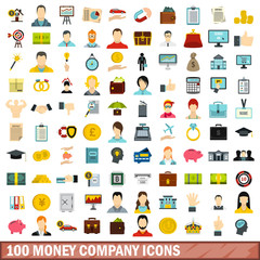 100 money company icons set, flat style