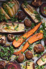 Various vegetables baked in the oven at home kitchen