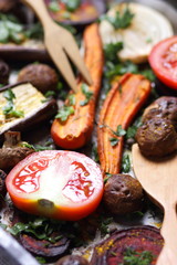 Various vegetables baked in the oven at home kitchen
