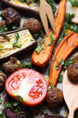 Various vegetables baked in the oven at home kitchen
