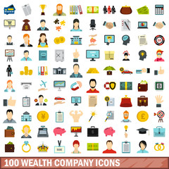 100 wealth company icons set, flat style