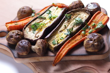 Various vegetables baked in the oven at home kitchen