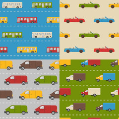 Set of seamless patterns with colorful cars