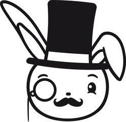 gesicht sir herr monokel brille anzug reich zauberer zylinder hut gentlemen mustache schnurrbart mann stehend winken freundlich begrüßen kaninchen hase klein süß niedlich glücklich