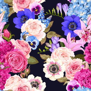 Seamless pattern with garden flowers