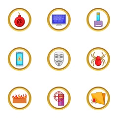 Virus icons set, cartoon style