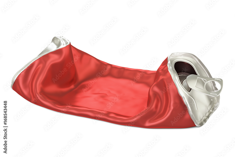 Poster crumpled empty tin can, 3d rendering