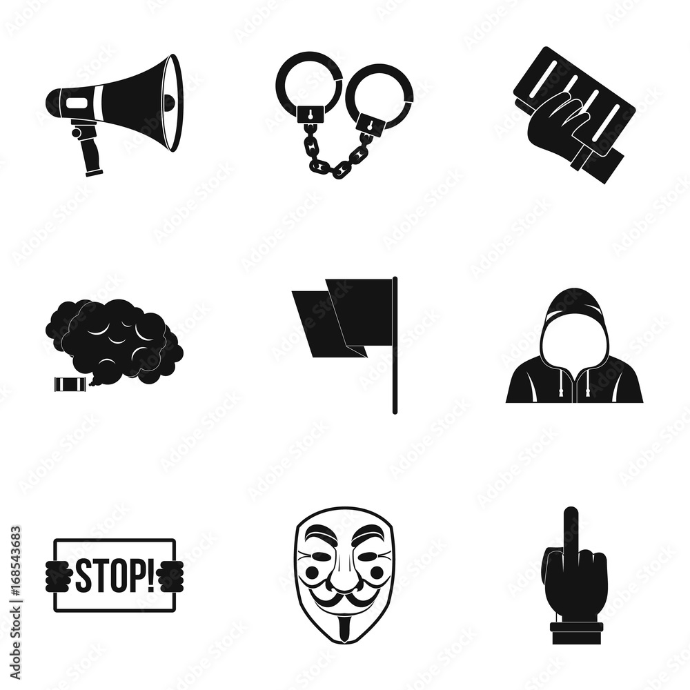Poster protester icon set, simple style