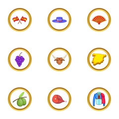Spain icons set, cartoon style