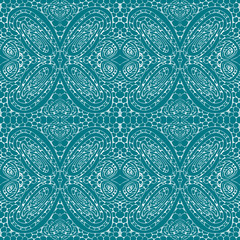 Blue tiles with seamless pattern. Vector illustration. Drawing by hand.