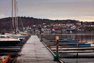 norwegian bay with wooden boats